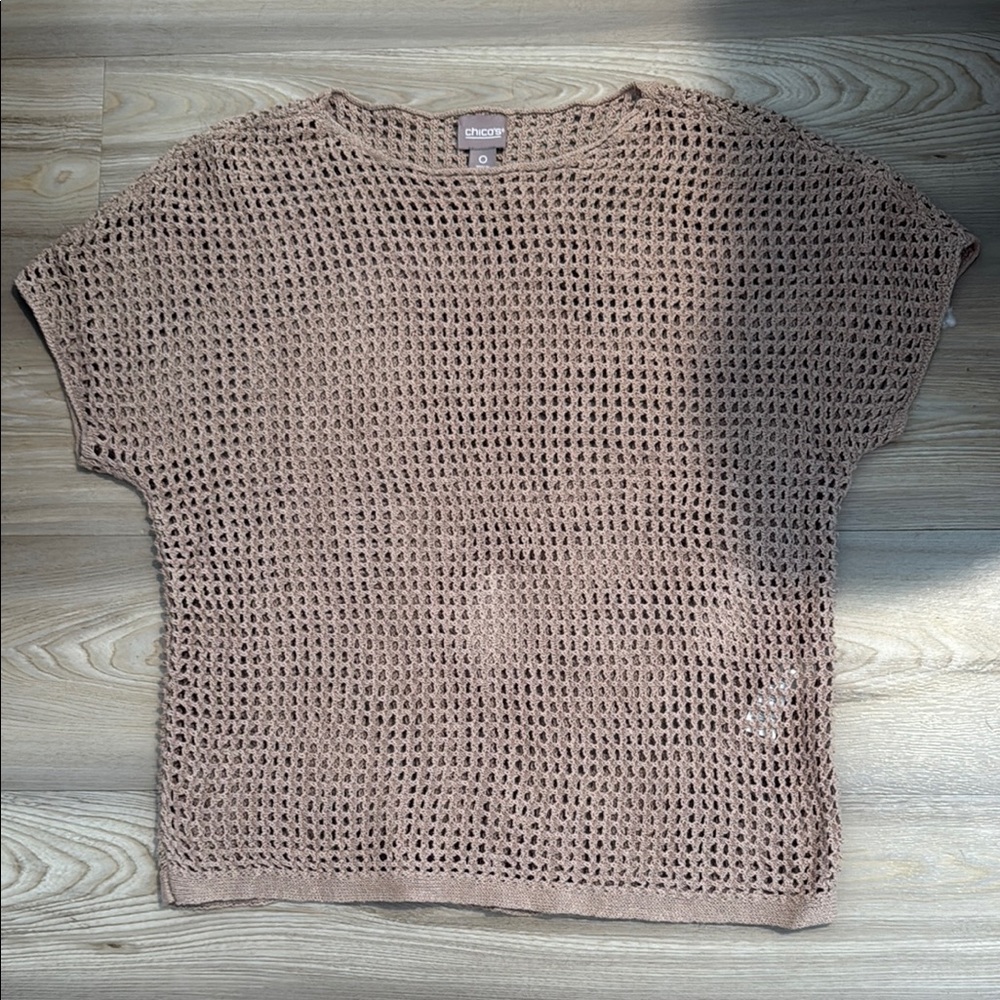 Chico's Taupe Open-Knit Top